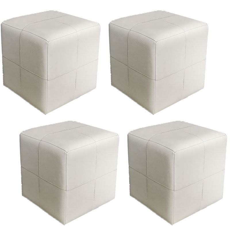 Luxury Pouf Ottoman Genuine Leather Upholstered Solid Color Square Ottoman Beige 4 Piece Set Clearhalo 'furn' 'furn_ottomans_poufs' 'Furniture' 'Living Room Furniture' 'Ottomans & Poufs' 'ottomans_poufs' 7041577