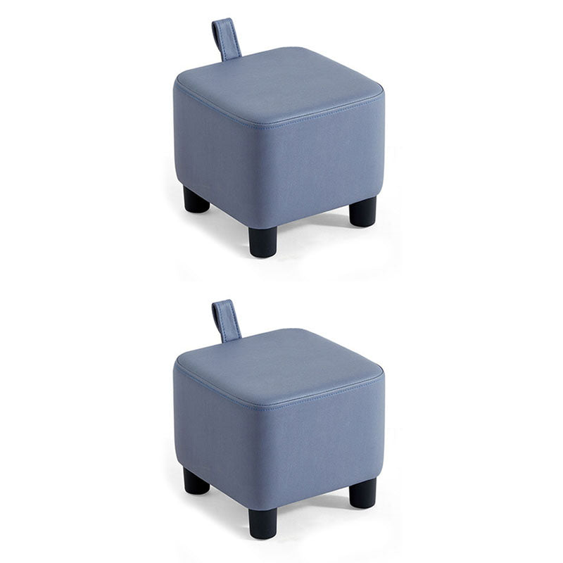 Solid Color Leather Standard Stool Modern Style Simple Household Square Footstool Blue 2 Piece Set Clearhalo 'furn' 'furn_ottomans_poufs' 'Furniture' 'Living Room Furniture' 'Ottomans & Poufs' 'ottomans_poufs' 7041602