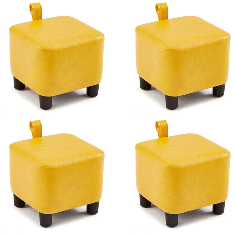 Solid Color Leather Standard Stool Modern Style Simple Household Square Footstool Yellow 4 Piece Set Clearhalo 'furn' 'furn_ottomans_poufs' 'Furniture' 'Living Room Furniture' 'Ottomans & Poufs' 'ottomans_poufs' 7041605