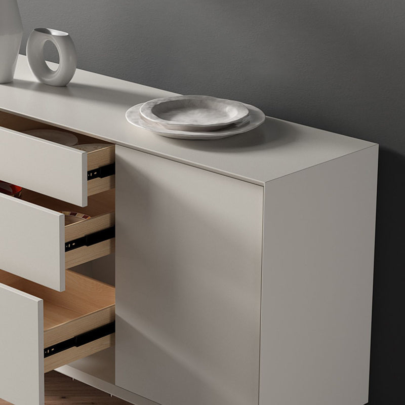 Scheda laterale in stile moderno in legno con cassetti e armadi