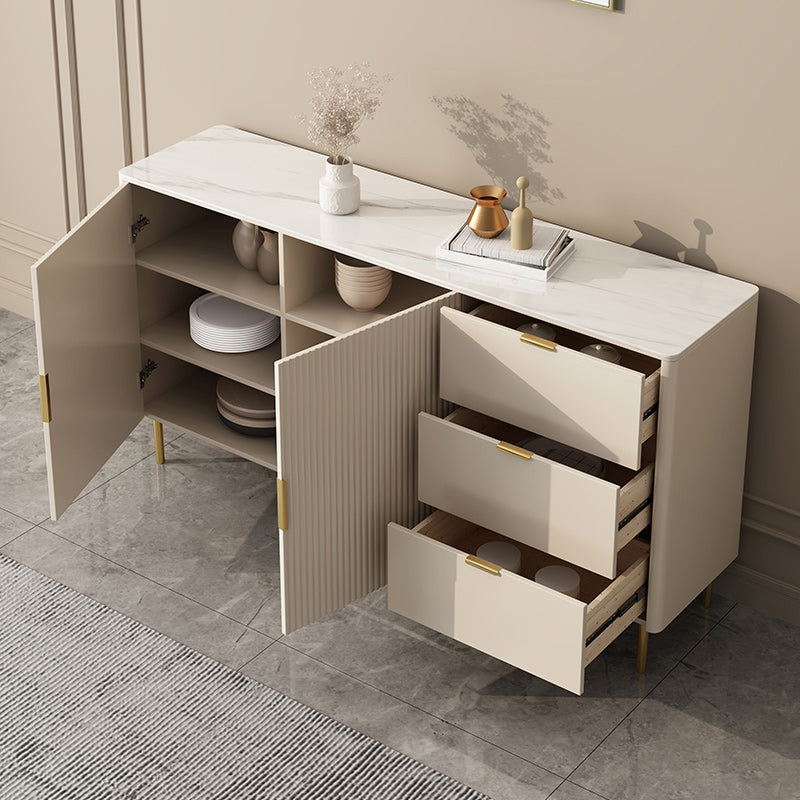 Glam Style Buffet Stand Stone Credenza with Cabinets and Drawers 55"L x 16"W x 33"H White Clearhalo 'buffet_sideboard' 'Buffets & Sideboards' 'furn' 'furn_buffet_sideboard' 'Furniture' 'Kitchen & Dining Furniture' 7043084