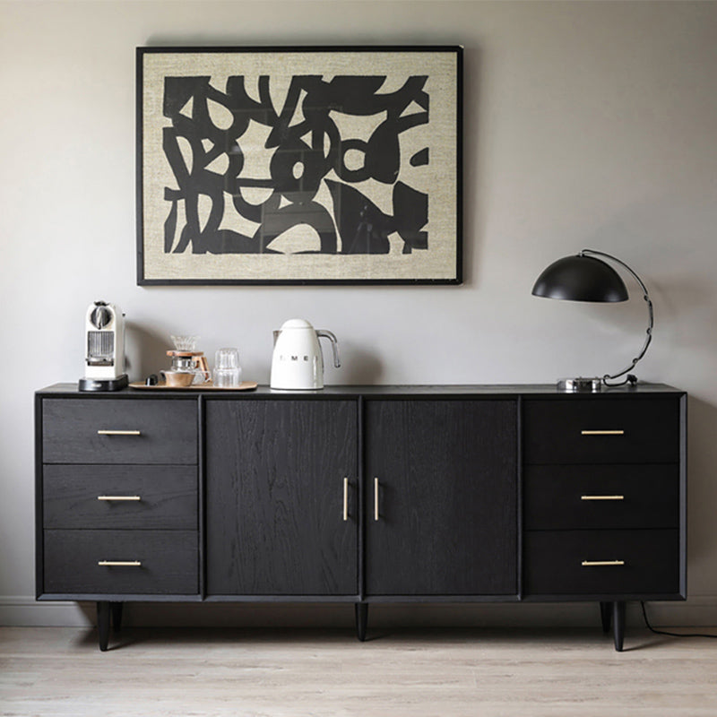 Black Buffet Server with Drawers Pine Solid Wood Dining Server Clearhalo 'buffet_sideboard' 'Buffets & Sideboards' 'furn' 'furn_buffet_sideboard' 'Furniture' 'Kitchen & Dining Furniture' 7043196