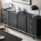 Black Buffet Server with Drawers Pine Solid Wood Dining Server Clearhalo 'buffet_sideboard' 'Buffets & Sideboards' 'furn' 'furn_buffet_sideboard' 'Furniture' 'Kitchen & Dining Furniture' 7043197