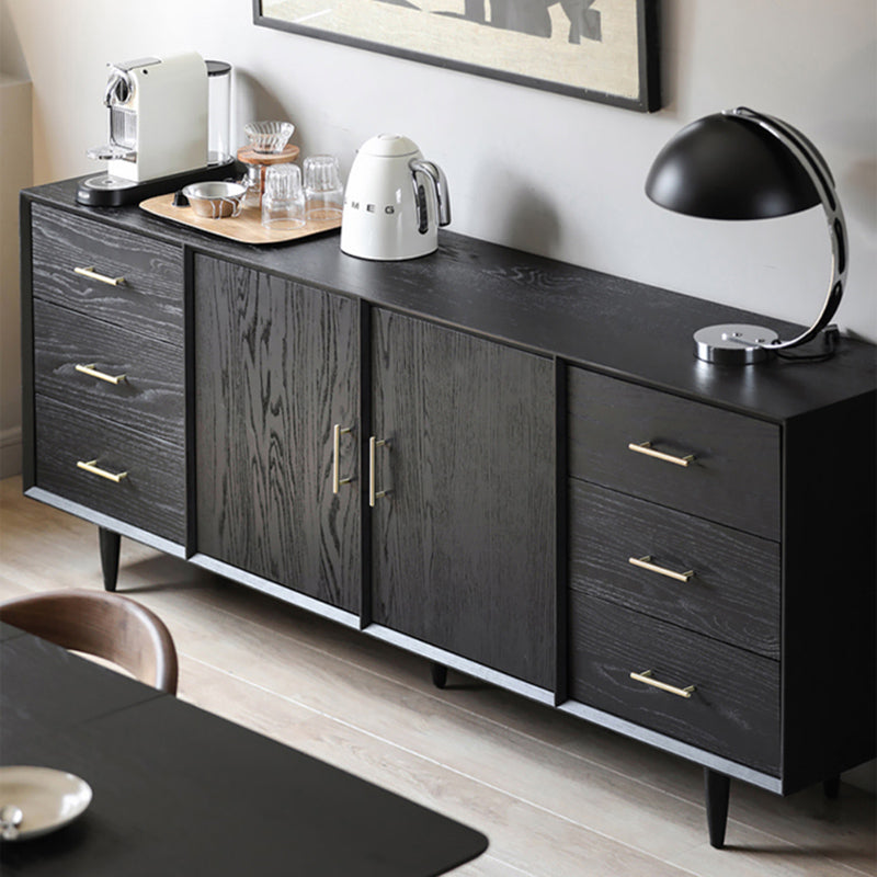 Black Buffet Server with Drawers Pine Solid Wood Dining Server Clearhalo 'buffet_sideboard' 'Buffets & Sideboards' 'furn' 'furn_buffet_sideboard' 'Furniture' 'Kitchen & Dining Furniture' 7043197
