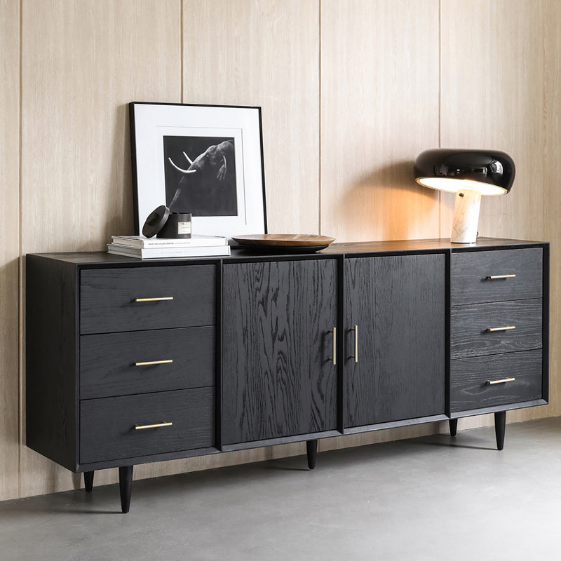 Black Buffet Server with Drawers Pine Solid Wood Dining Server Clearhalo 'buffet_sideboard' 'Buffets & Sideboards' 'furn' 'furn_buffet_sideboard' 'Furniture' 'Kitchen & Dining Furniture' 7043198