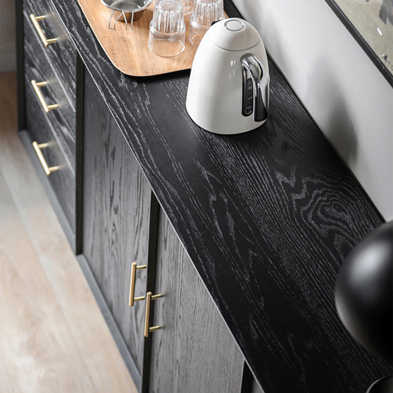 Black Buffet Server with Drawers Pine Solid Wood Dining Server Clearhalo 'buffet_sideboard' 'Buffets & Sideboards' 'furn' 'furn_buffet_sideboard' 'Furniture' 'Kitchen & Dining Furniture' 7043202