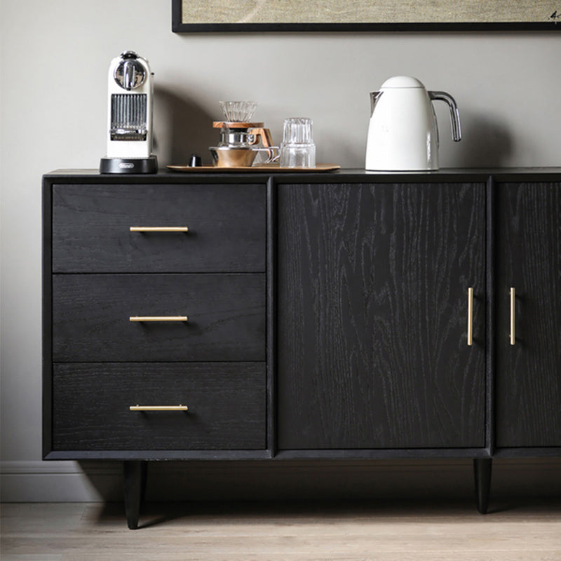 Black Buffet Server with Drawers Pine Solid Wood Dining Server Clearhalo 'buffet_sideboard' 'Buffets & Sideboards' 'furn' 'furn_buffet_sideboard' 'Furniture' 'Kitchen & Dining Furniture' 7043203