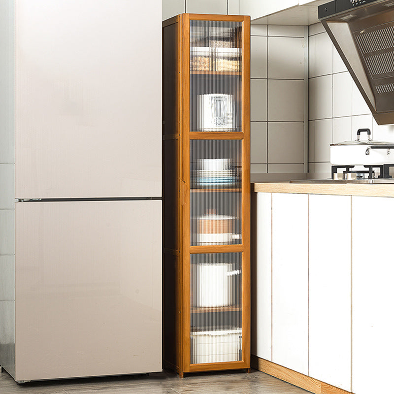 Bamboo Dining Server Contemporary Brown Sideboard Cabinet with Cabinets 11.8"L x 11.8"W x 59.1"H Clearhalo 'buffet_sideboard' 'Buffets & Sideboards' 'furn' 'furn_buffet_sideboard' 'Furniture' 'Kitchen & Dining Furniture' 7043290