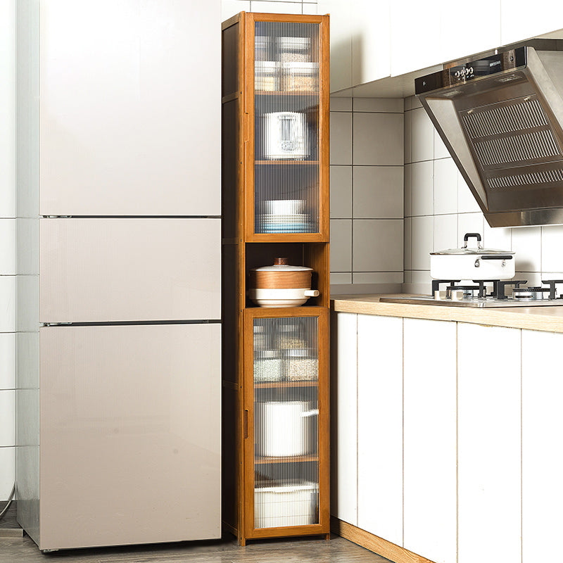 Bamboo Dining Server Contemporary Brown Sideboard Cabinet with Cabinets 11.8"L x 11.8"W x 68.9"H Clearhalo 'buffet_sideboard' 'Buffets & Sideboards' 'furn' 'furn_buffet_sideboard' 'Furniture' 'Kitchen & Dining Furniture' 7043292