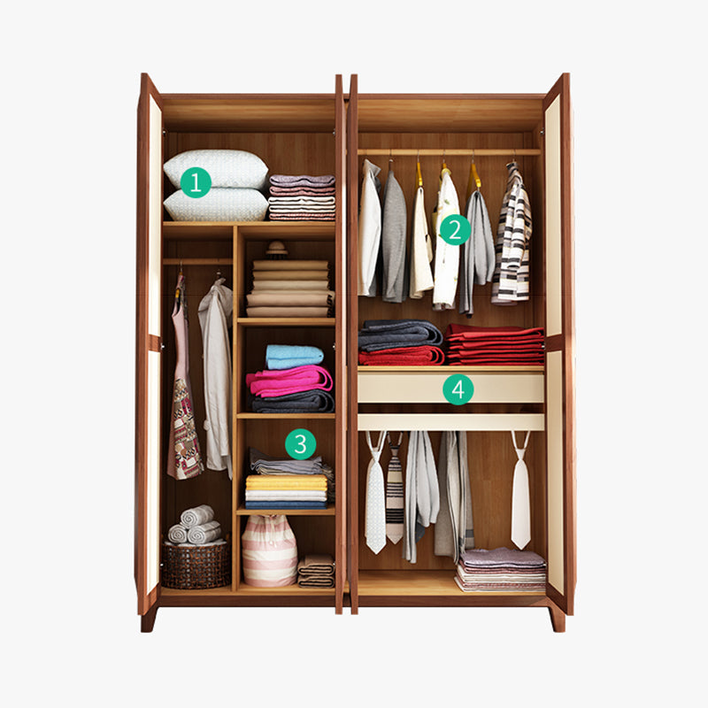 Modern Style Wardrobe Cabinet Wood Clothes Rail Wardrobe Armoire with Shelves