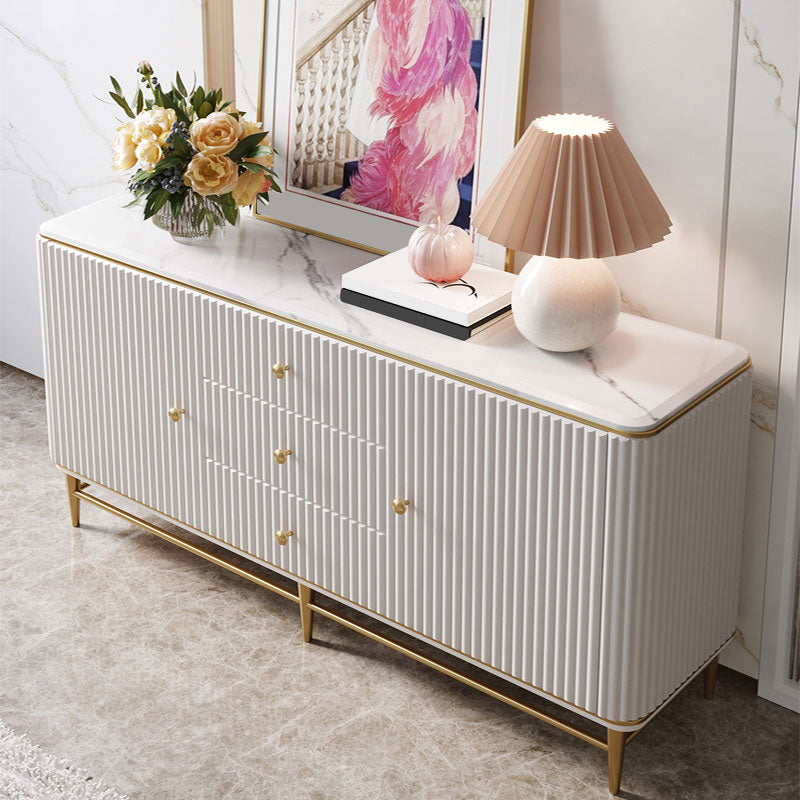 Glam Style Credenza Stone Buffet Stand with Cabinets and Drawers White Clearhalo 'buffet_sideboard' 'Buffets & Sideboards' 'furn' 'furn_buffet_sideboard' 'Furniture' 'Kitchen & Dining Furniture' 7046149