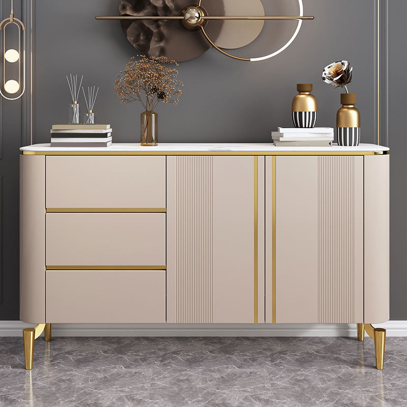 Glam Style Credenza Stone Buffet Stand with Cabinets and Drawers White-Gold Clearhalo 'buffet_sideboard' 'Buffets & Sideboards' 'furn' 'furn_buffet_sideboard' 'Furniture' 'Kitchen & Dining Furniture' 7046163