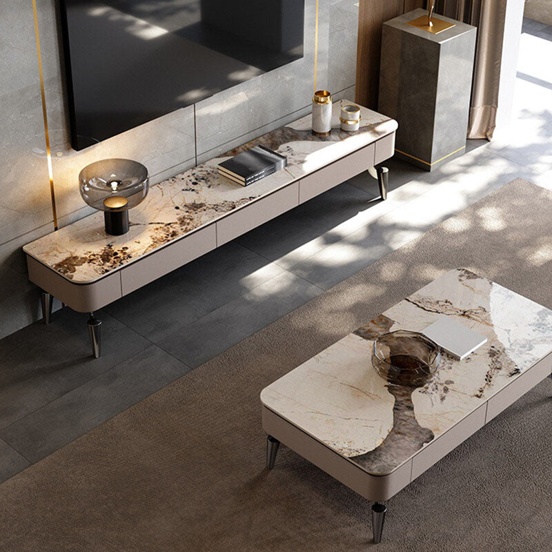 Contemporary Media Console Stone TV Media Stand with 3 Drawers Clearhalo 'furn' 'furn_tv_stands_entertainment_centers' 'Furniture' 'Living Room Furniture' 'TV Stands & Entertainment Centers' 'TV Stands & Media Storage Furniture' 'tv_stands_entertainment_centers' 7046540