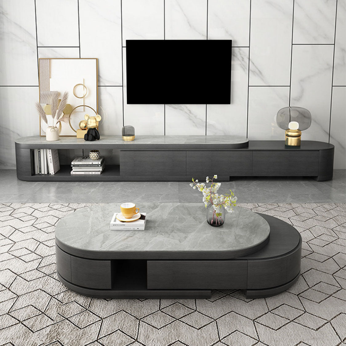 Open Storage Media Console Stone TV Media Stand for Living Room Clearhalo 'furn' 'furn_tv_stands_entertainment_centers' 'Furniture' 'Living Room Furniture' 'TV Stands & Entertainment Centers' 'TV Stands & Media Storage Furniture' 'tv_stands_entertainment_centers' 7046589