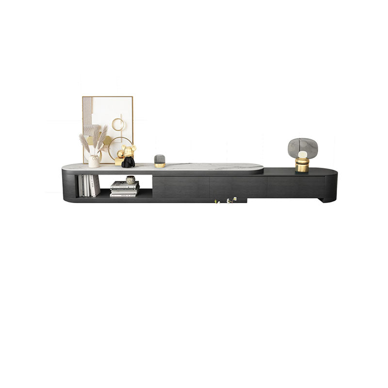 Open Storage Media Console Stone TV Media Stand for Living Room 70.9"L x 15.7"W x 14.2"H White Round Clearhalo 'furn' 'furn_tv_stands_entertainment_centers' 'Furniture' 'Living Room Furniture' 'TV Stands & Entertainment Centers' 'TV Stands & Media Storage Furniture' 'tv_stands_entertainment_centers' 7046590