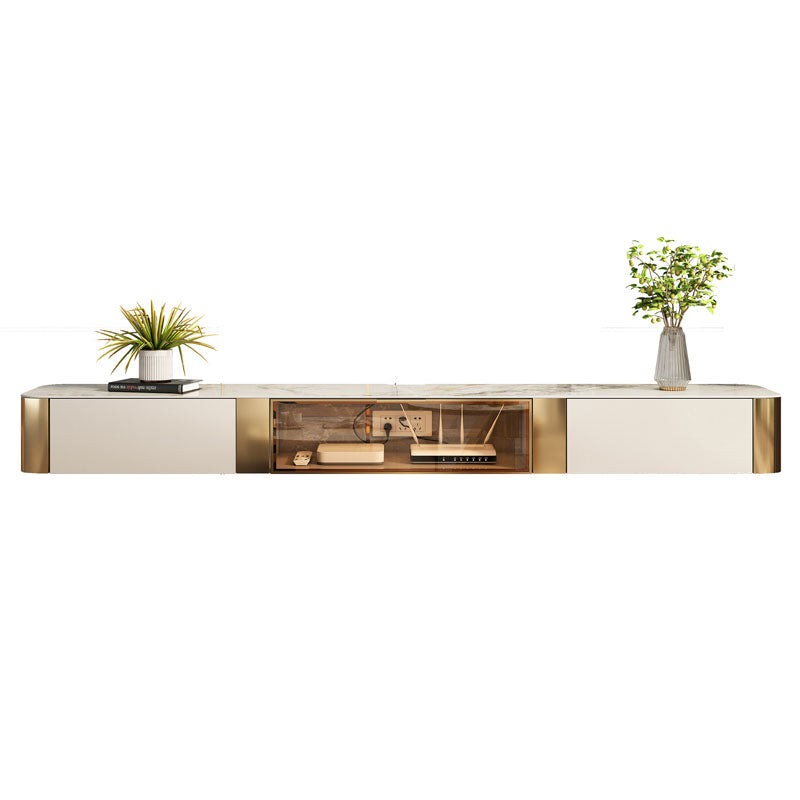 Wall Mounted TV Console Contemporary White Stone Media Console Gold Clearhalo 'furn' 'furn_tv_stands_entertainment_centers' 'Furniture' 'Living Room Furniture' 'TV Stands & Entertainment Centers' 'TV Stands & Media Storage Furniture' 'tv_stands_entertainment_centers' 7046686