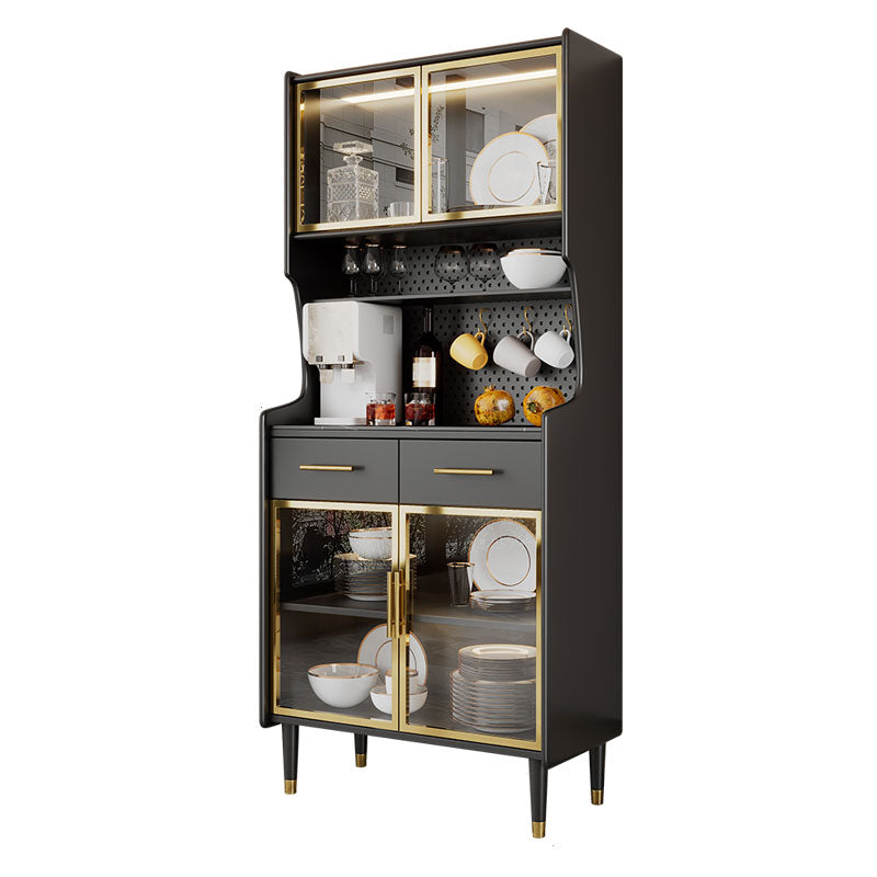 Ultra Modern Wood Dining Hutch Glass Doors Storage Cabinet for Dining Room Black-Gold Clearhalo 'Display & China Cabinets' 'display_china_cabinets' 'furn' 'furn_display_china_cabinets' 'Furniture' 'Kitchen & Dining Furniture' 7046759