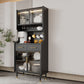 Ultra Modern Wood Dining Hutch Glass Doors Storage Cabinet for Dining Room 24"L x 16"W x 71"H Black Clearhalo 'Display & China Cabinets' 'display_china_cabinets' 'furn' 'furn_display_china_cabinets' 'Furniture' 'Kitchen & Dining Furniture' 7046760