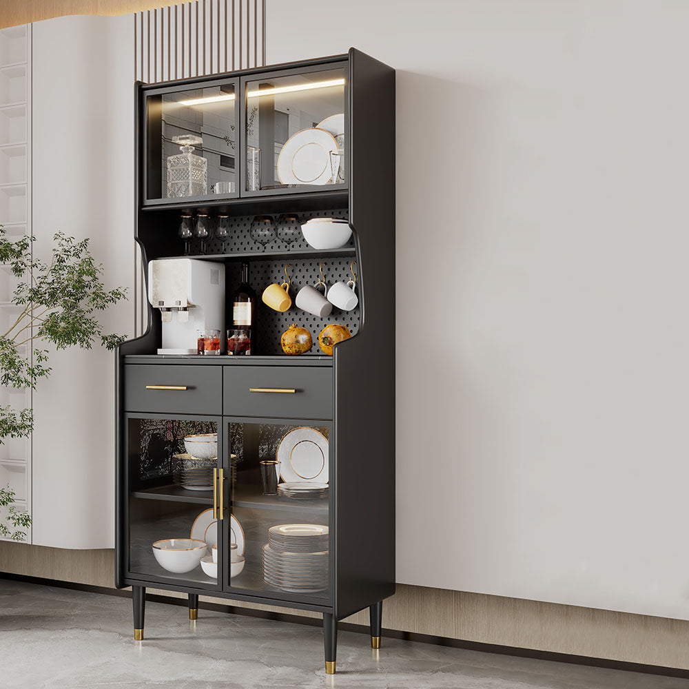Ultra Modern Wood Dining Hutch Glass Doors Storage Cabinet for Dining Room 24"L x 16"W x 71"H Black Clearhalo 'Display & China Cabinets' 'display_china_cabinets' 'furn' 'furn_display_china_cabinets' 'Furniture' 'Kitchen & Dining Furniture' 7046760
