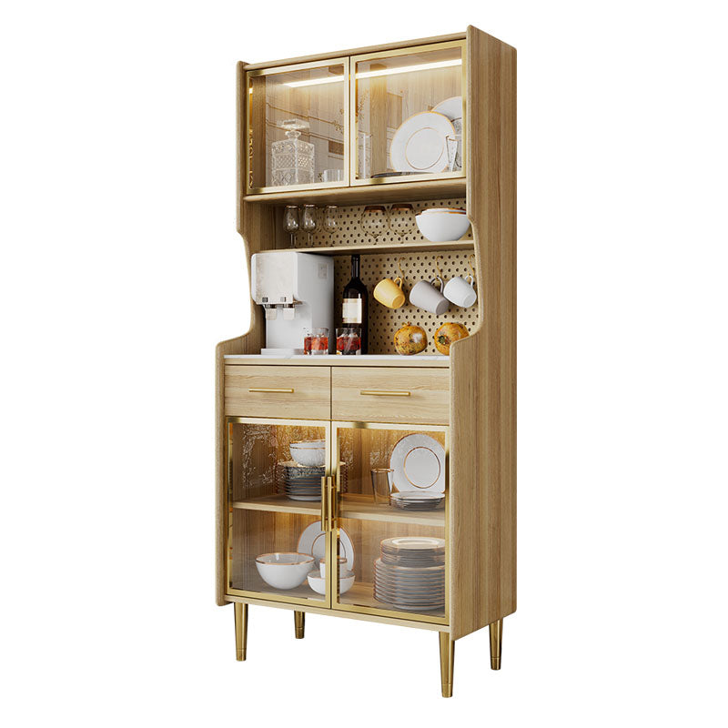 Ultra Modern Wood Dining Hutch Glass Doors Storage Cabinet for Dining Room 39"L x 16"W x 71"H Natural Clearhalo 'Display & China Cabinets' 'display_china_cabinets' 'furn' 'furn_display_china_cabinets' 'Furniture' 'Kitchen & Dining Furniture' 7046762