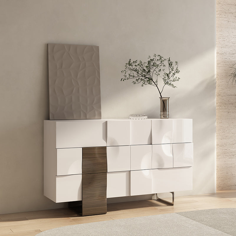 Commode double horizontale contemporaine, commode de rangement blanche/grise pour la maison