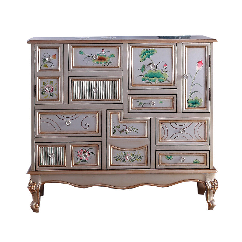 Houten ladekast met 9 laden, horizontaal, traditioneel dressoir zonder spiegel