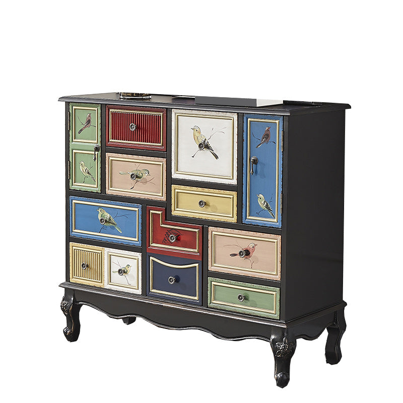 Houten ladekast met 9 laden, horizontaal, traditioneel dressoir zonder spiegel