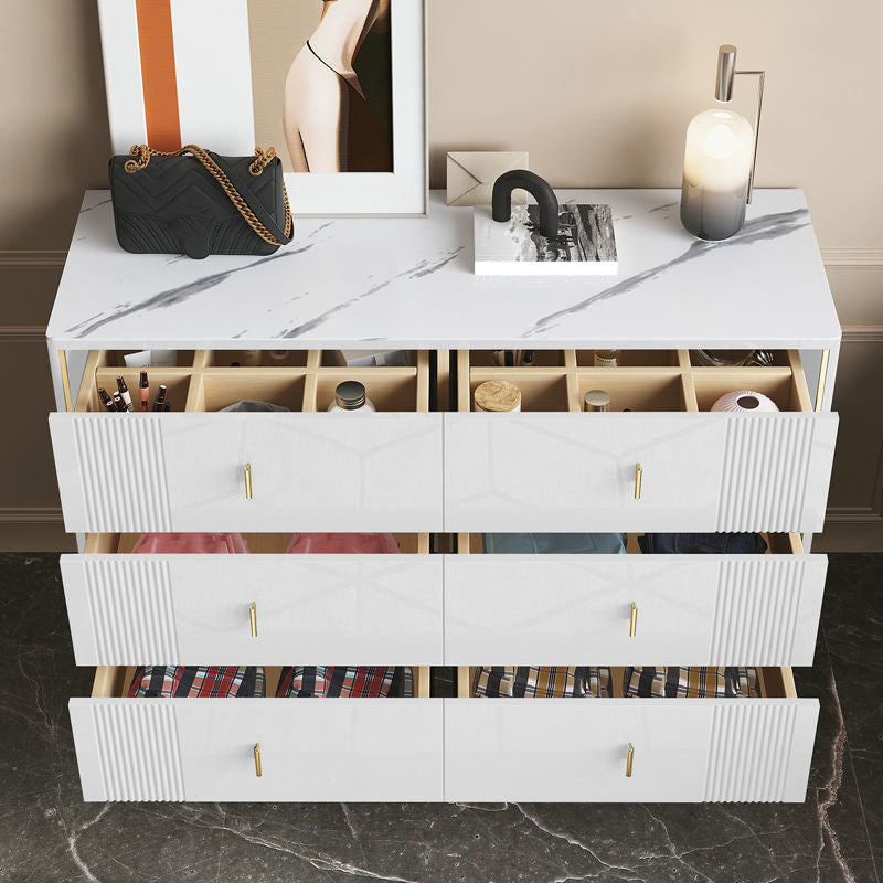 Cómoda doble clásica Glam, cómoda de almacenamiento horizontal de piedra con cajones para dormitorio