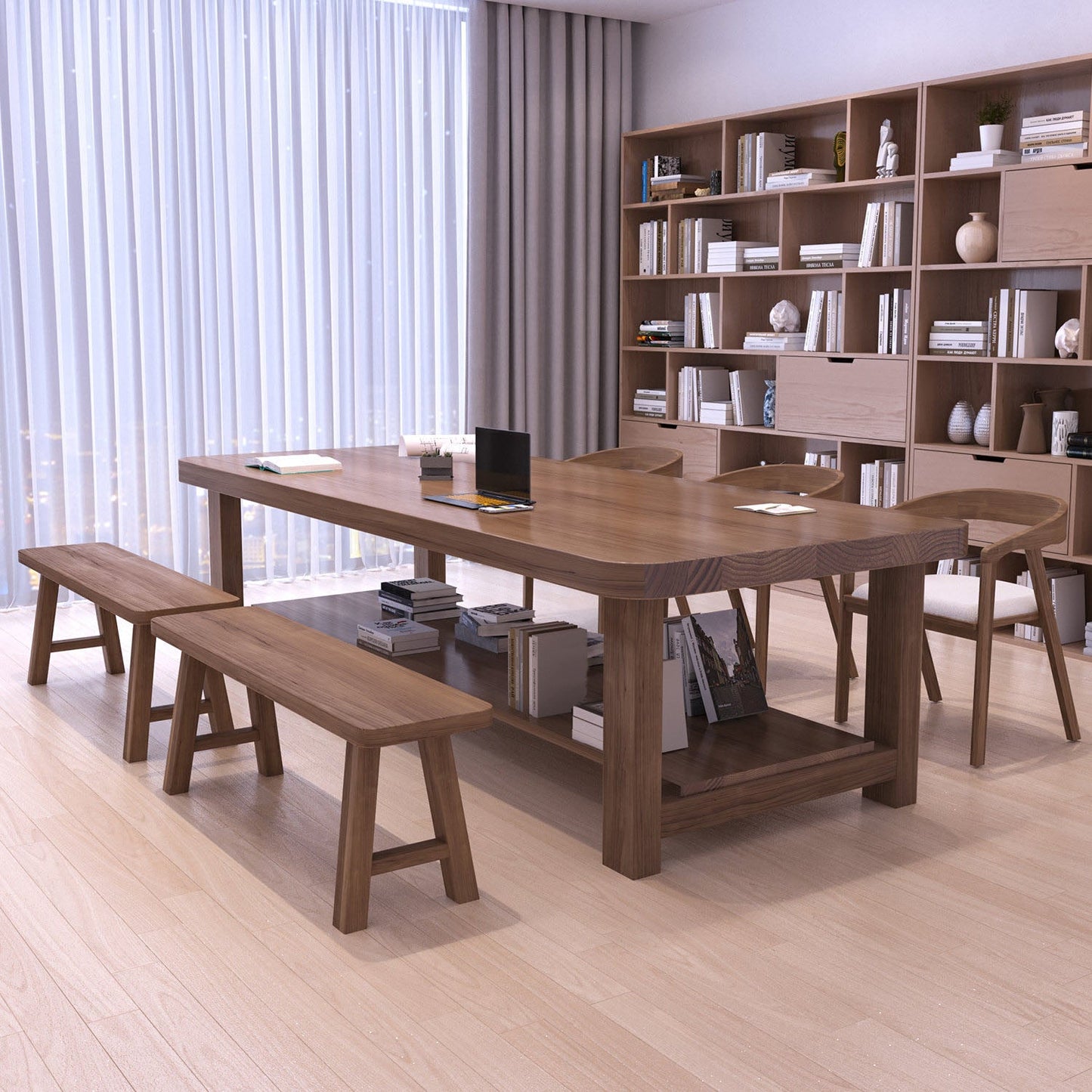 Bureau d'écriture en bois massif contemporain 1 bureau de bureau rectangle avec base H-base