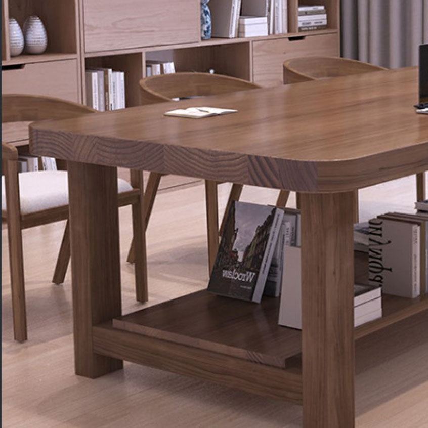 Bureau d'écriture en bois massif contemporain 1 bureau de bureau rectangle avec base H-base