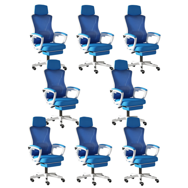 Modern Slide Office Chair Adjustable Seat Height Chair with Breathable Back White-Blue 8 Piece Set Clearhalo 'furn' 'furn_office_chair' 'Furniture' 'Office Chairs' 'Office Furniture' 'office_chair' 7047526