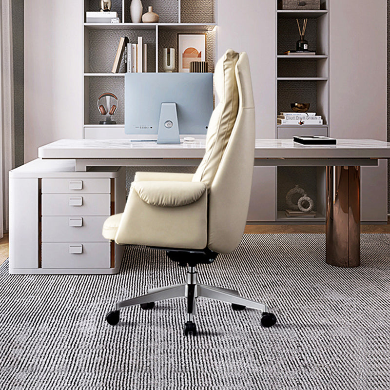 Chaise de bureau à glissement moderne chaise de bureau de hauteur de siège réglable en cuir sans bras avec roues