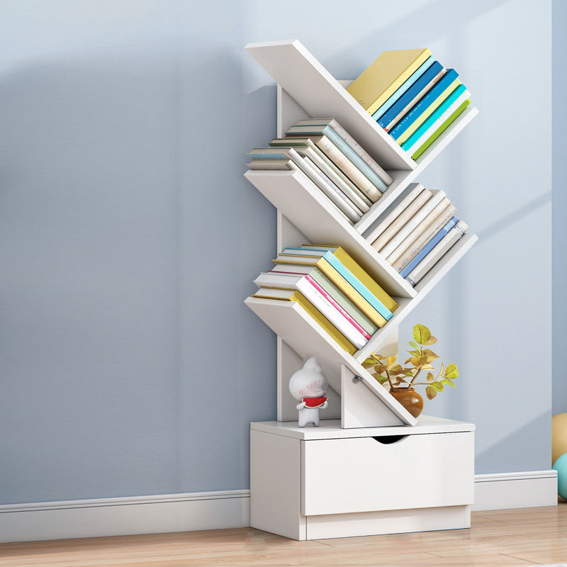 Modern Open Back Standard Bookshelf Engineered Wood Bookcase with Drawers for Study Room 13.4"L x 7.9"W x 37.8"H White Clearhalo 'Bookcases' 'furn' 'furn_bookcases' 'Furniture' 'Office Furniture' 7047859