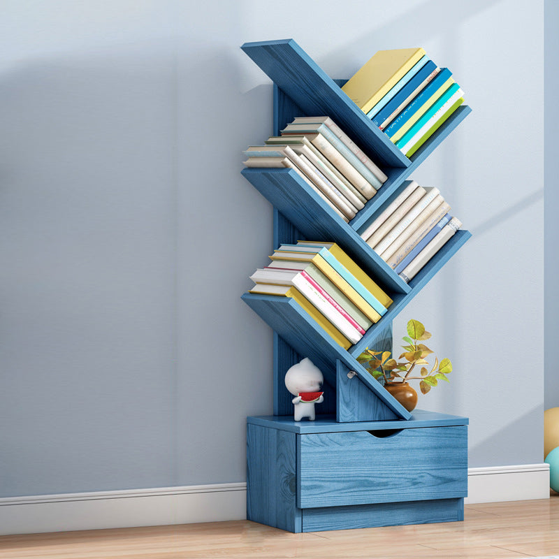 Modern Open Back Standard Bookshelf Engineered Wood Bookcase with Drawers for Study Room 13.4"L x 7.9"W x 37.8"H Blue Clearhalo 'Bookcases' 'furn' 'furn_bookcases' 'Furniture' 'Office Furniture' 7047860