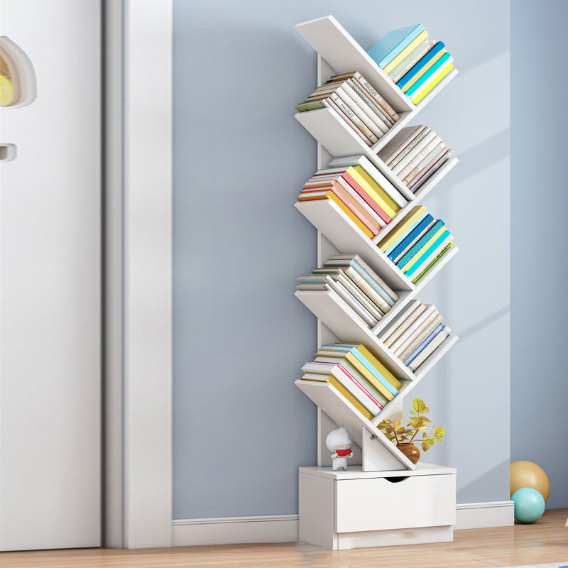 Modern Open Back Standard Bookshelf Engineered Wood Bookcase with Drawers for Study Room 13.4"L x 7.9"W x 57.9"H White Clearhalo 'Bookcases' 'furn' 'furn_bookcases' 'Furniture' 'Office Furniture' 7047874