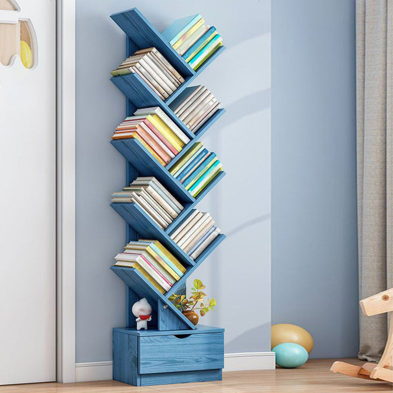 Modern Open Back Standard Bookshelf Engineered Wood Bookcase with Drawers for Study Room 13.4"L x 7.9"W x 57.9"H Blue Clearhalo 'Bookcases' 'furn' 'furn_bookcases' 'Furniture' 'Office Furniture' 7047876