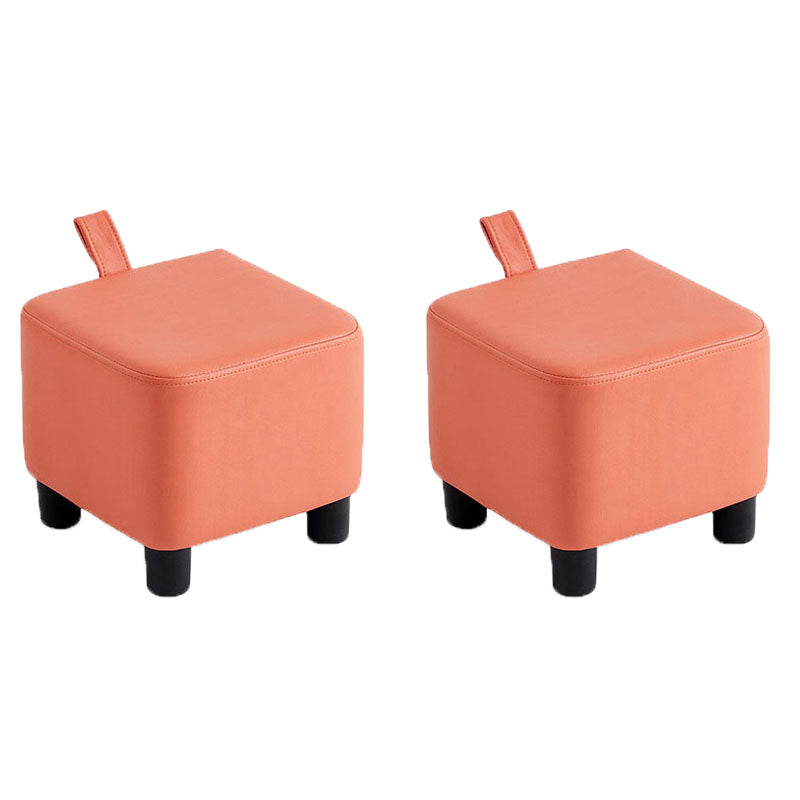Glam Pouf Ottoman Faux Leather Upholstered Solid Color Square Ottoman with Legs Orange 2 Piece Set Clearhalo 'furn' 'furn_ottomans_poufs' 'Furniture' 'Living Room Furniture' 'Ottomans & Poufs' 'ottomans_poufs' 7049323
