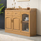 Contemporary Sideboa Wood Glass Doors Side Board with Drawers and Cabinets 47"L x 16"W x 37"H Natural Clearhalo 'buffet_sideboard' 'Buffets & Sideboards' 'furn' 'furn_buffet_sideboard' 'Furniture' 'Kitchen & Dining Furniture' 7049700