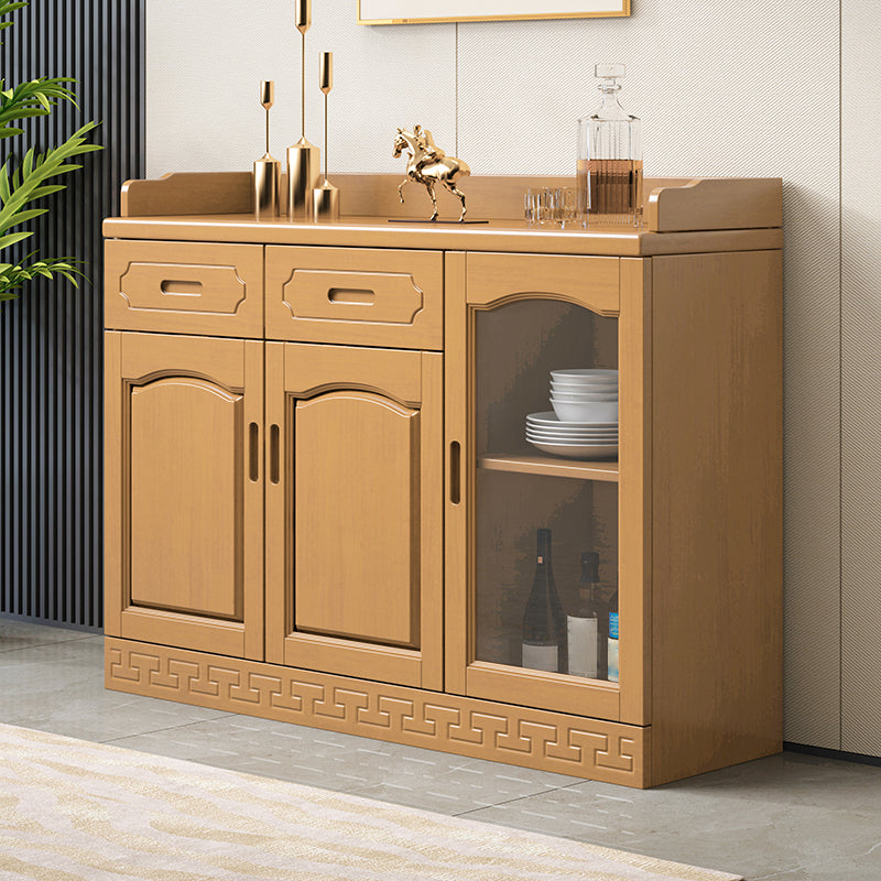 Contemporary Sideboa Wood Glass Doors Side Board with Drawers and Cabinets 47"L x 16"W x 37"H Natural Clearhalo 'buffet_sideboard' 'Buffets & Sideboards' 'furn' 'furn_buffet_sideboard' 'Furniture' 'Kitchen & Dining Furniture' 7049700