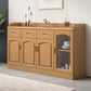 Contemporary Sideboa Wood Glass Doors Side Board with Drawers and Cabinets 63"L x 16"W x 37"H Natural Clearhalo 'buffet_sideboard' 'Buffets & Sideboards' 'furn' 'furn_buffet_sideboard' 'Furniture' 'Kitchen & Dining Furniture' 7049702