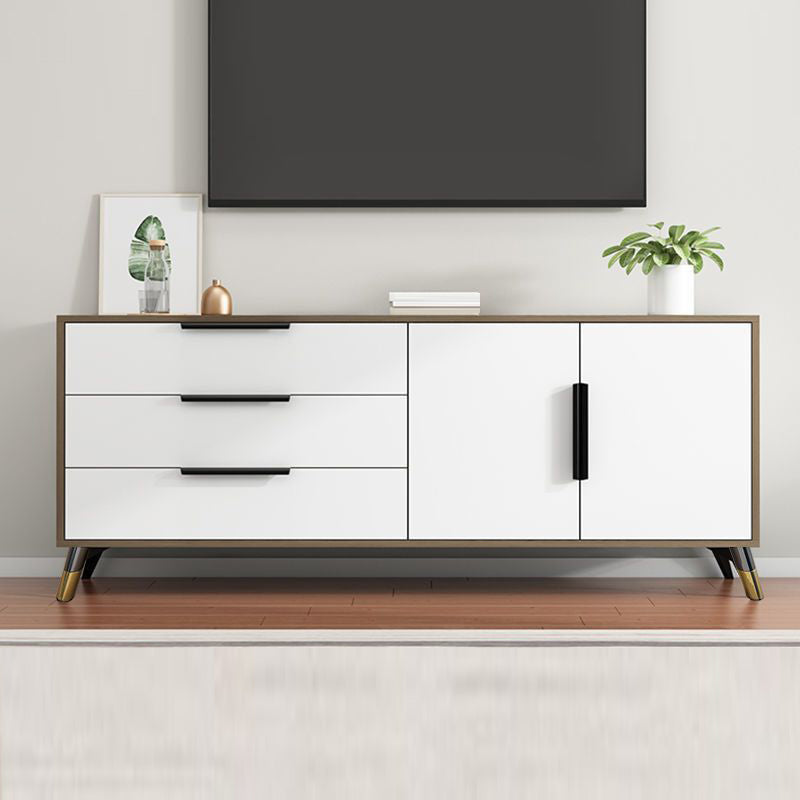 Scandinavian TV Console Wooden TV Media Console with 3 Drawers 63"L x 16"W x 27.5"H White-Wood Clearhalo 'furn' 'furn_tv_stands_entertainment_centers' 'Furniture' 'Living Room Furniture' 'TV Stands & Entertainment Centers' 'TV Stands & Media Storage Furniture' 'tv_stands_entertainment_centers' 7051468