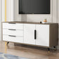 Scandinavian TV Console Wooden TV Media Console with 3 Drawers 55"L x 16"W x 27.5"H White-Wood Clearhalo 'furn' 'furn_tv_stands_entertainment_centers' 'Furniture' 'Living Room Furniture' 'TV Stands & Entertainment Centers' 'TV Stands & Media Storage Furniture' 'tv_stands_entertainment_centers' 7051474
