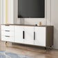 Scandinavian TV Console Wooden TV Media Console with 3 Drawers White-Wood Clearhalo 'furn' 'furn_tv_stands_entertainment_centers' 'Furniture' 'Living Room Furniture' 'TV Stands & Entertainment Centers' 'TV Stands & Media Storage Furniture' 'tv_stands_entertainment_centers' 7051476