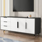 Scandinavian TV Console Wooden TV Media Console with 3 Drawers 71"L x 16"W x 27.5"H Gray-White Clearhalo 'furn' 'furn_tv_stands_entertainment_centers' 'Furniture' 'Living Room Furniture' 'TV Stands & Entertainment Centers' 'TV Stands & Media Storage Furniture' 'tv_stands_entertainment_centers' 7051480