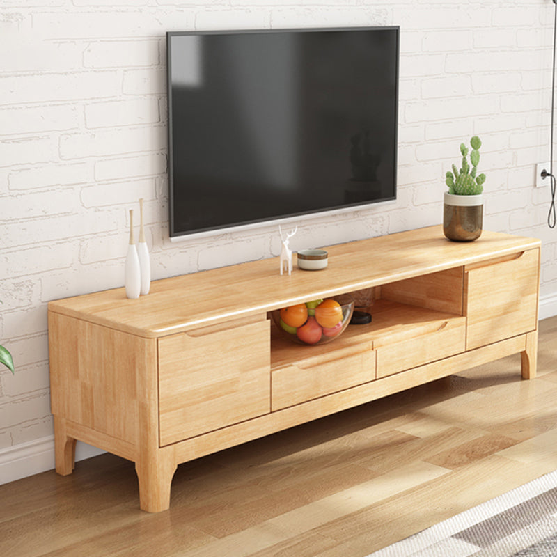 Rubberhouten mediaconsole Eigentijdse tv-console met 2 laden en uitlopende houten poten