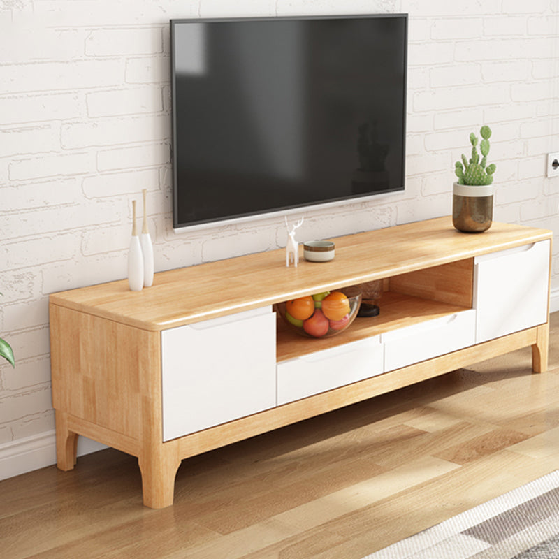 Rubberhouten mediaconsole Eigentijdse tv-console met 2 laden en uitlopende houten poten