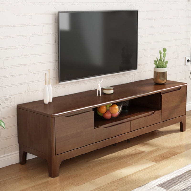 Rubberhouten mediaconsole Eigentijdse tv-console met 2 laden en uitlopende houten poten