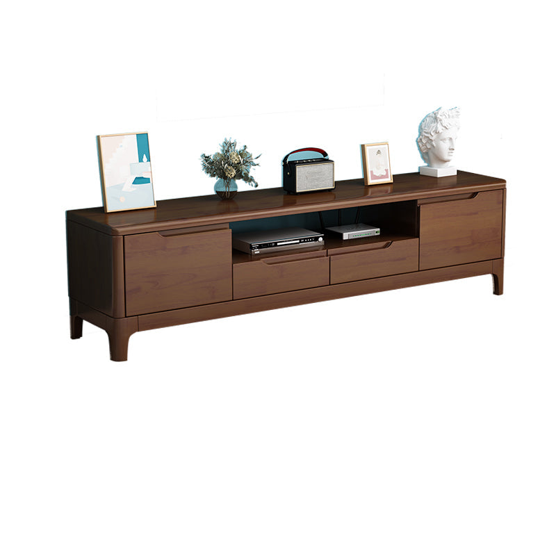 Rubber Wood Contemporary TV Console Open Storage Media Console 71"L x 15"W x 19"H Walnut Clearhalo 'furn' 'furn_tv_stands_entertainment_centers' 'Furniture' 'Living Room Furniture' 'TV Stands & Entertainment Centers' 'TV Stands & Media Storage Furniture' 'tv_stands_entertainment_centers' 7051542