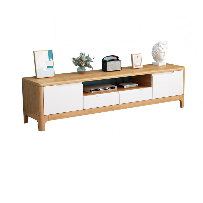 Rubber Wood Contemporary TV Console Open Storage Media Console 71"L x 15"W x 19"H Natural White Clearhalo 'furn' 'furn_tv_stands_entertainment_centers' 'Furniture' 'Living Room Furniture' 'TV Stands & Entertainment Centers' 'TV Stands & Media Storage Furniture' 'tv_stands_entertainment_centers' 7051543