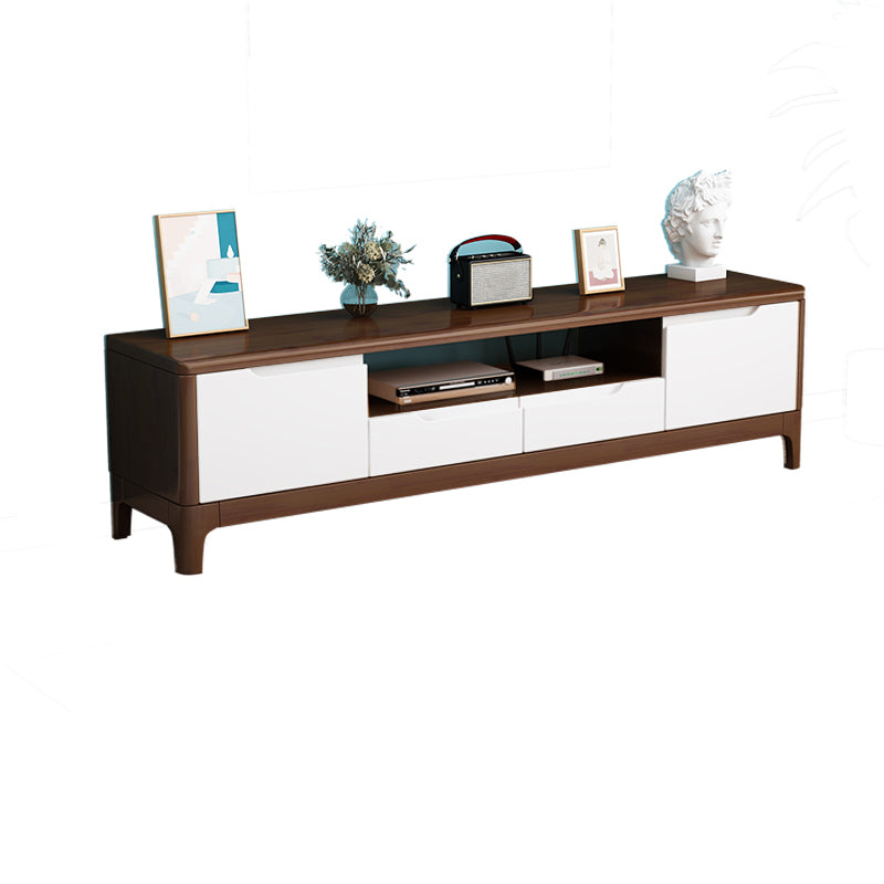 Rubber Wood Contemporary TV Console Open Storage Media Console 71"L x 15"W x 19"H Walnut White Clearhalo 'furn' 'furn_tv_stands_entertainment_centers' 'Furniture' 'Living Room Furniture' 'TV Stands & Entertainment Centers' 'TV Stands & Media Storage Furniture' 'tv_stands_entertainment_centers' 7051548